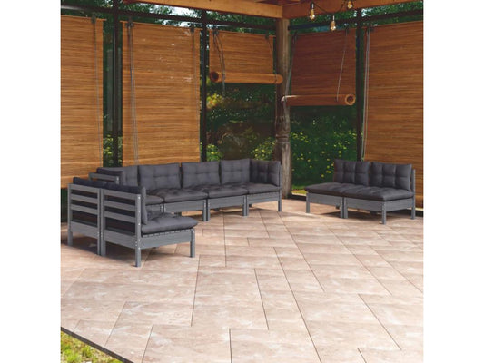 8-piece garden furniture set with cushions. Solid pine wood.