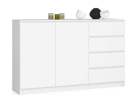 Doucezen K013 White Chest of Drawers 160 cm 2 Doors 4 Drawers White Front 2 Shelves 160x40x99 cm