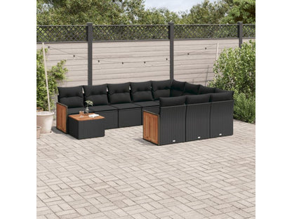 11-piece garden furniture set with cushions, black resin wicker