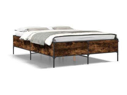Smoked oak bed frame 160x200 cm engineered wood and metal