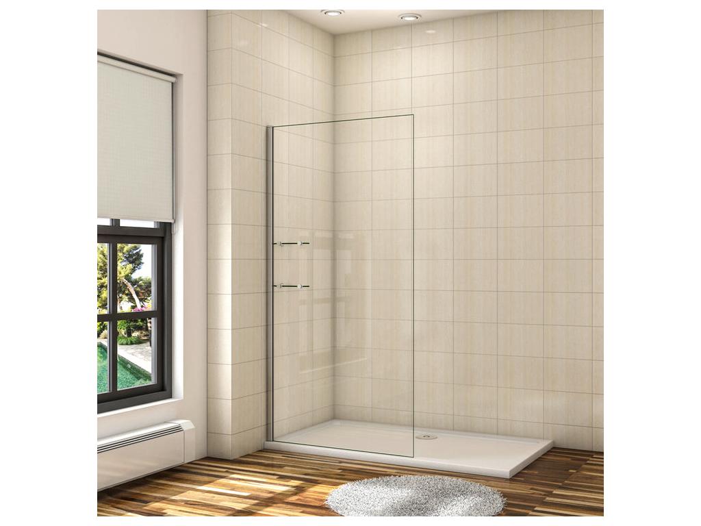 Walk-in shower enclosure 80x190cm in 8mm anti-limescale glass with 2 tempered glass shelves
