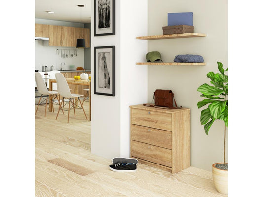 Homzora MINI Shoe Cabinet, Oak Finish, 60 cm, 3 Doors, Oak Front, 3 Shelves, 60x31x62 cm