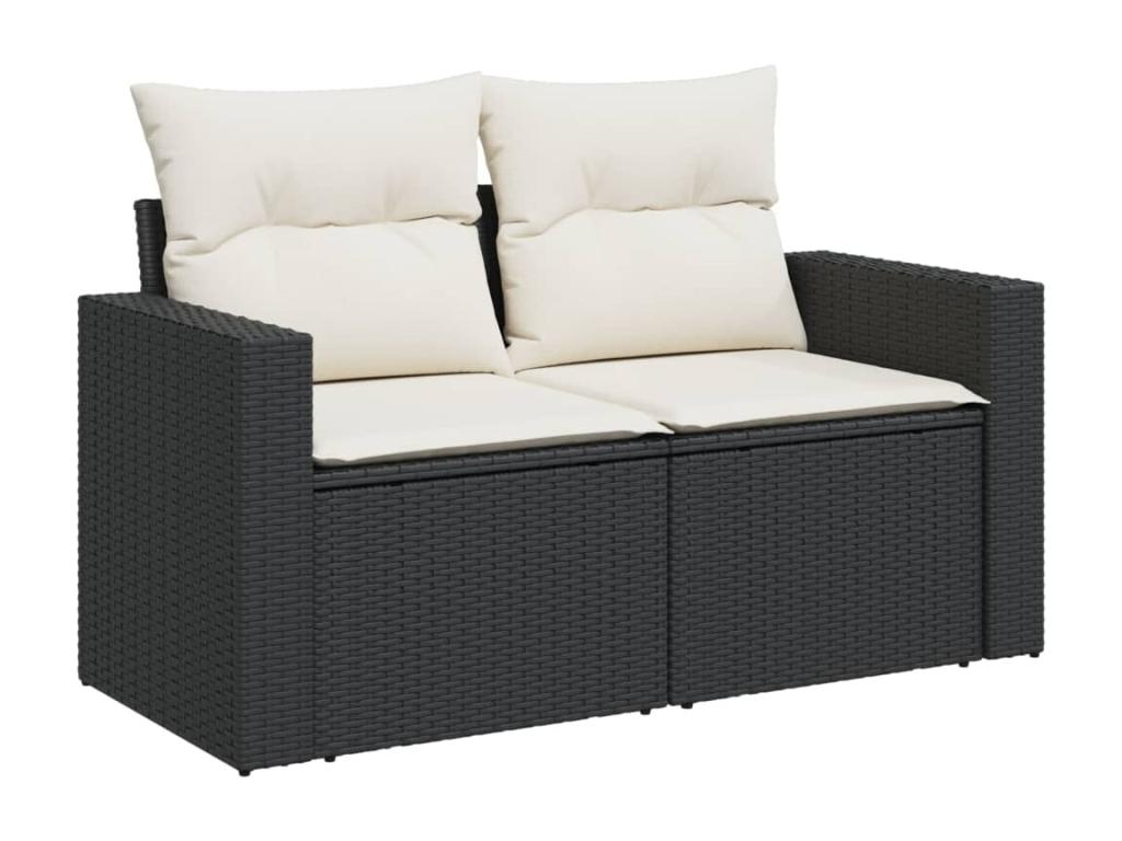 11-piece garden furniture set with cushions, black woven resin