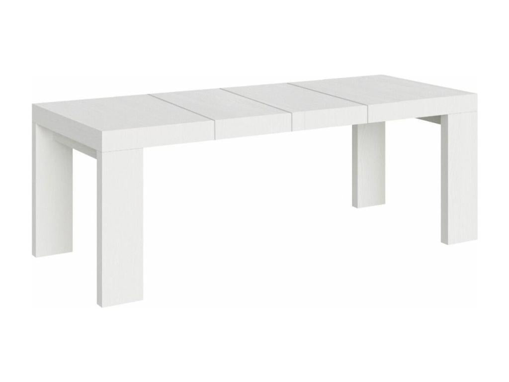 Doucezen extendable wooden dining table - White - 4-leg base - 2 thick extensions - Extendable width 160 to 264cm