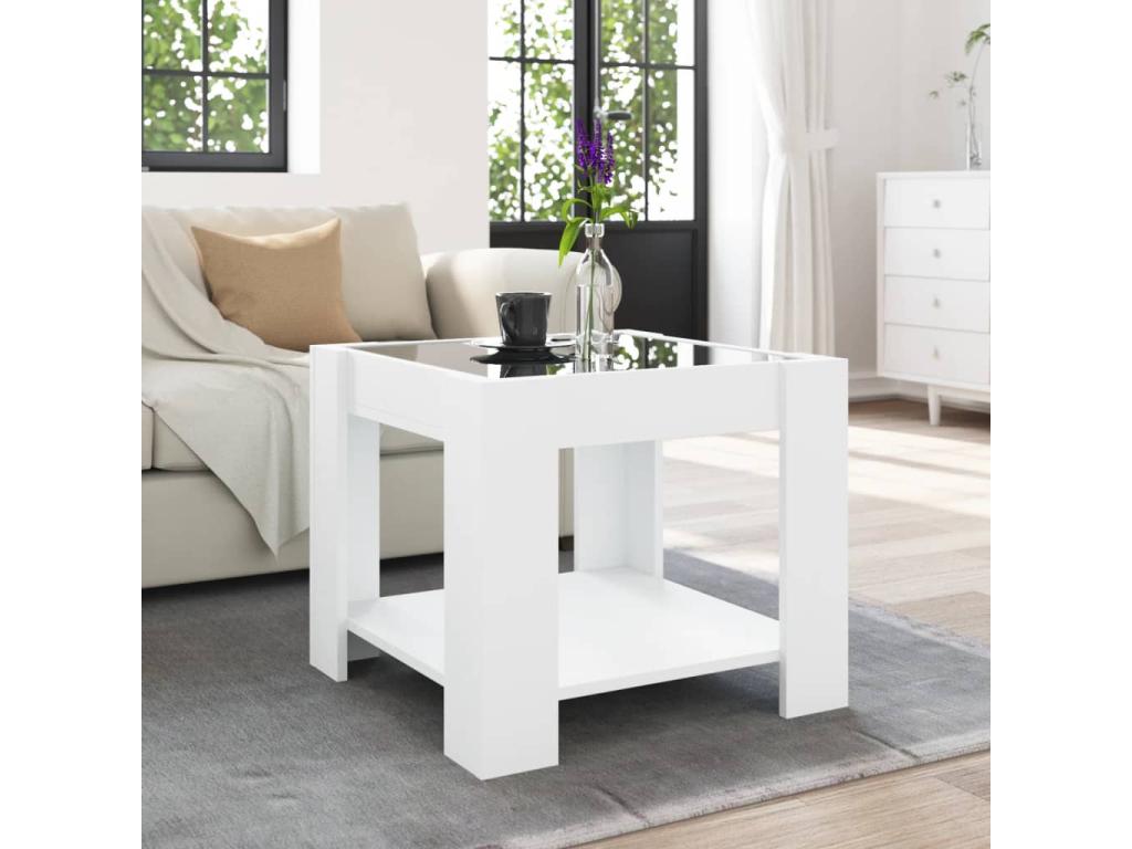 Coffee table with white LED lighting, 53x53x45 cm, engineered wood
