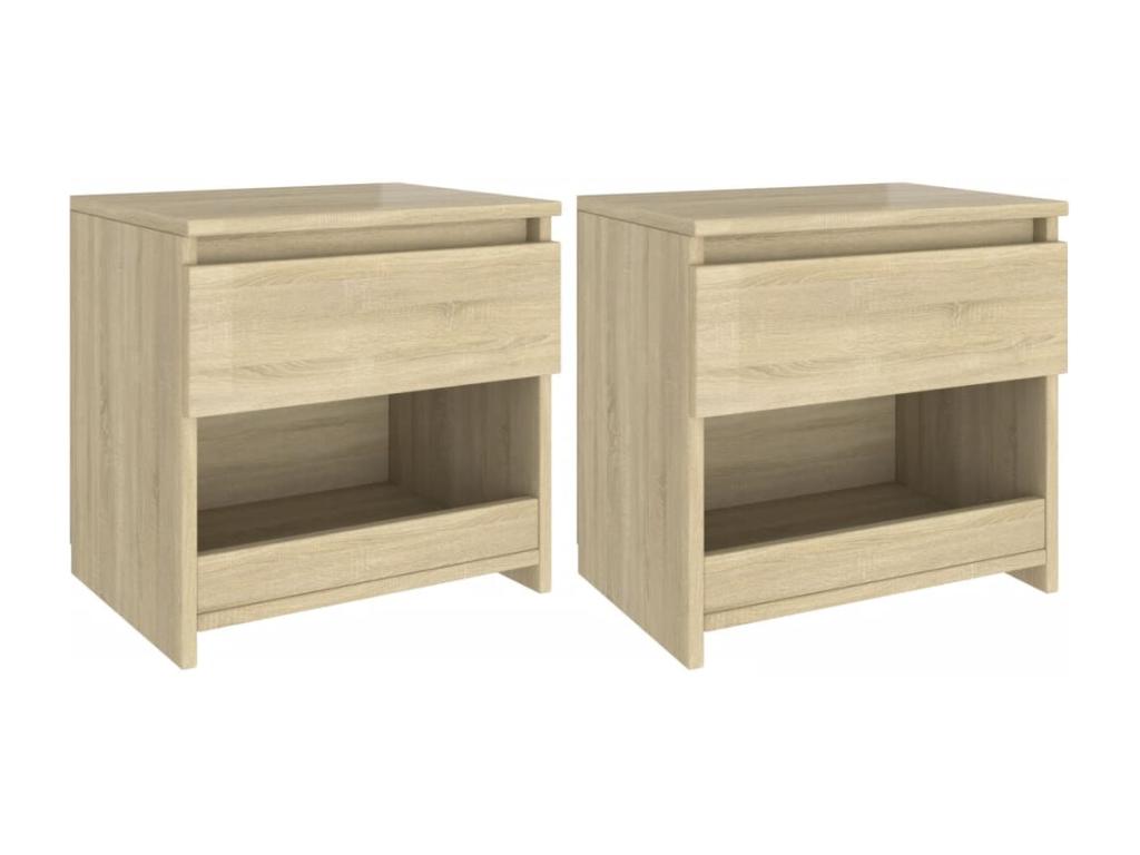 Homzora 2-Piece Oak Bedside Tables, 40x30x39 cm, Chipboard