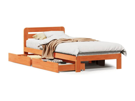 Bed frame without mattress brown wax 75x190 cm solid pine wood