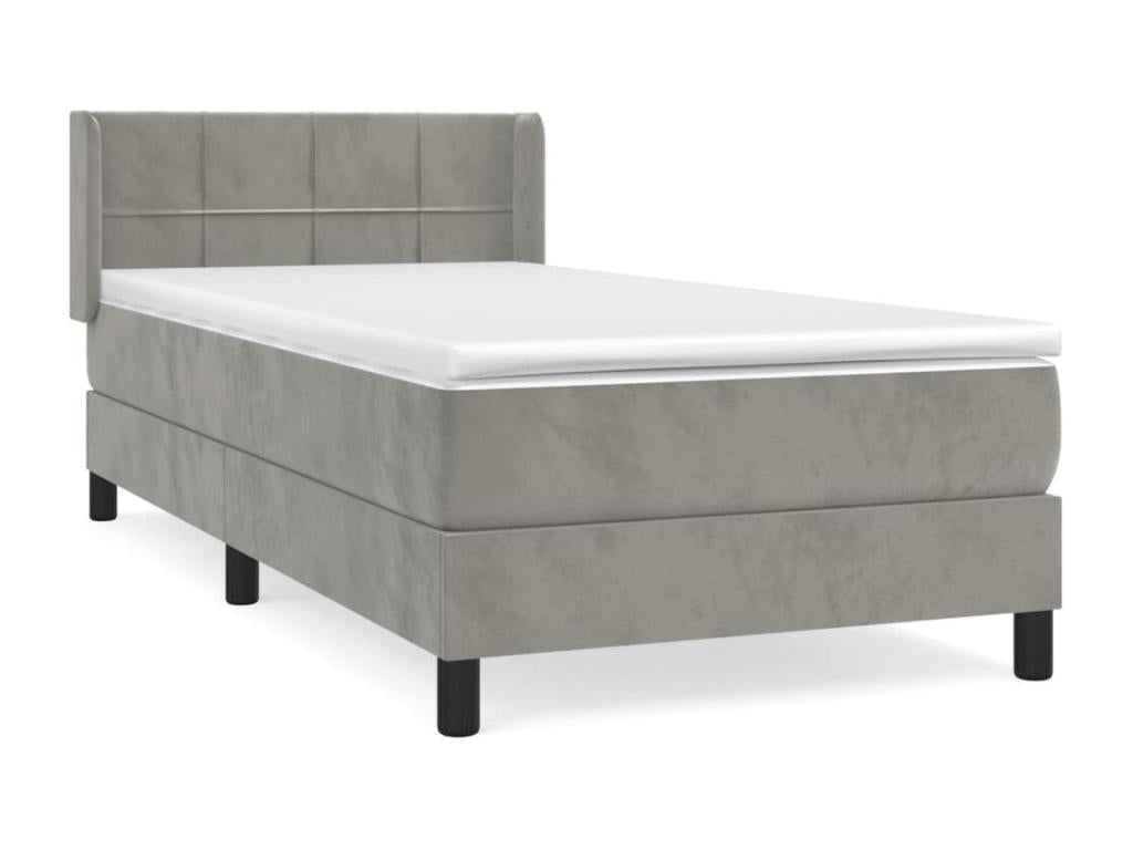 Upholstered bed base and mattress, light grey, 80x200 cm, velvet