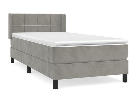 Upholstered bed base and mattress, light grey, 80x200 cm, velvet