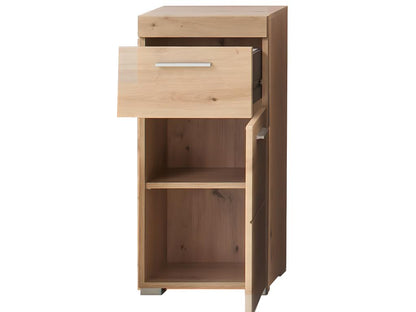 Low bathroom cabinet in knotty oak finish - W- 37 x H- 79 x D- 31 cm
