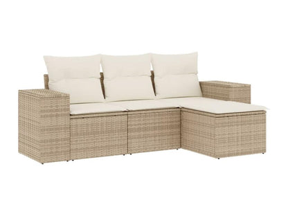 Garden furniture set with cushions, 4 pieces, beige woven resin