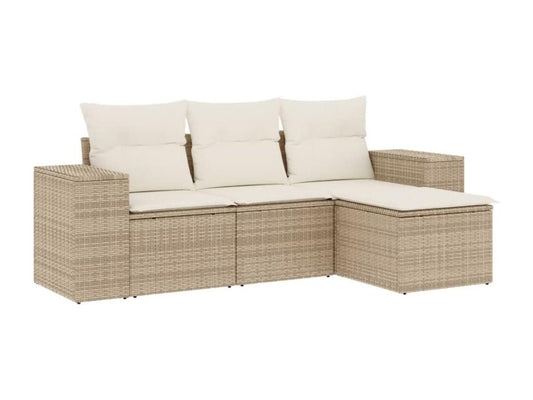 Garden furniture set with cushions, 4 pieces, beige woven resin