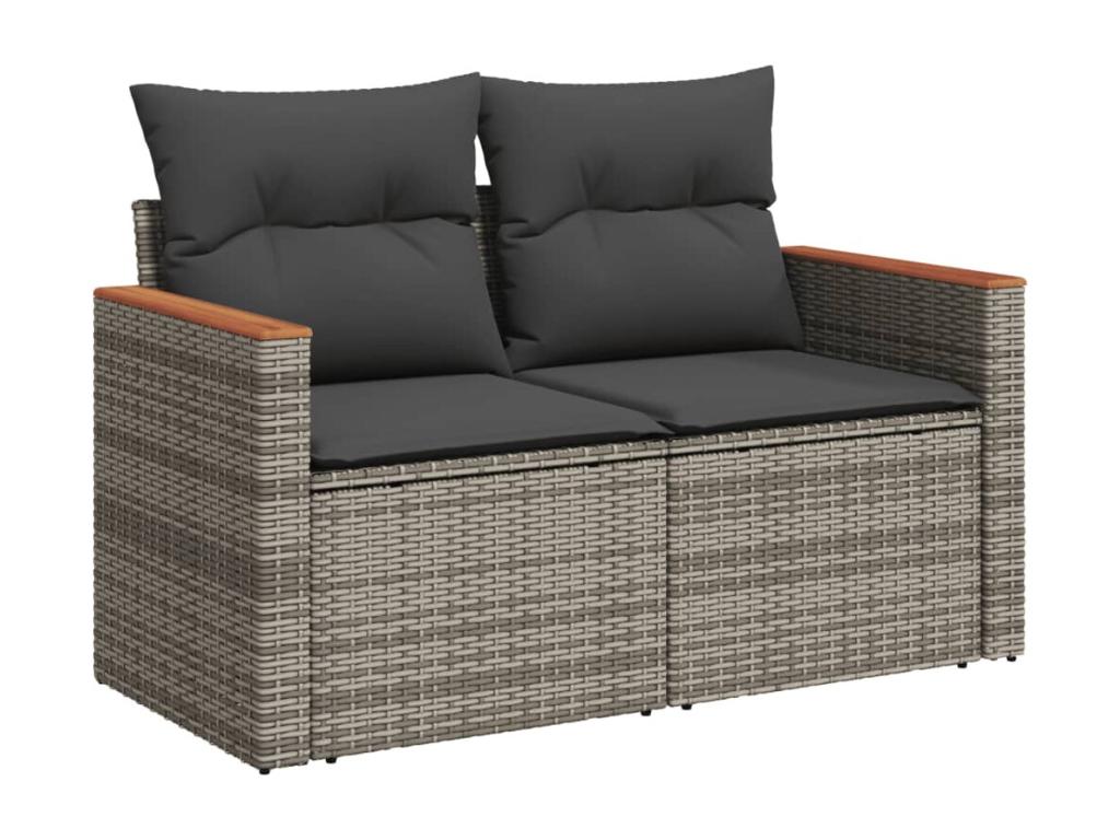 4-piece garden furniture set with grey resin wicker cushions