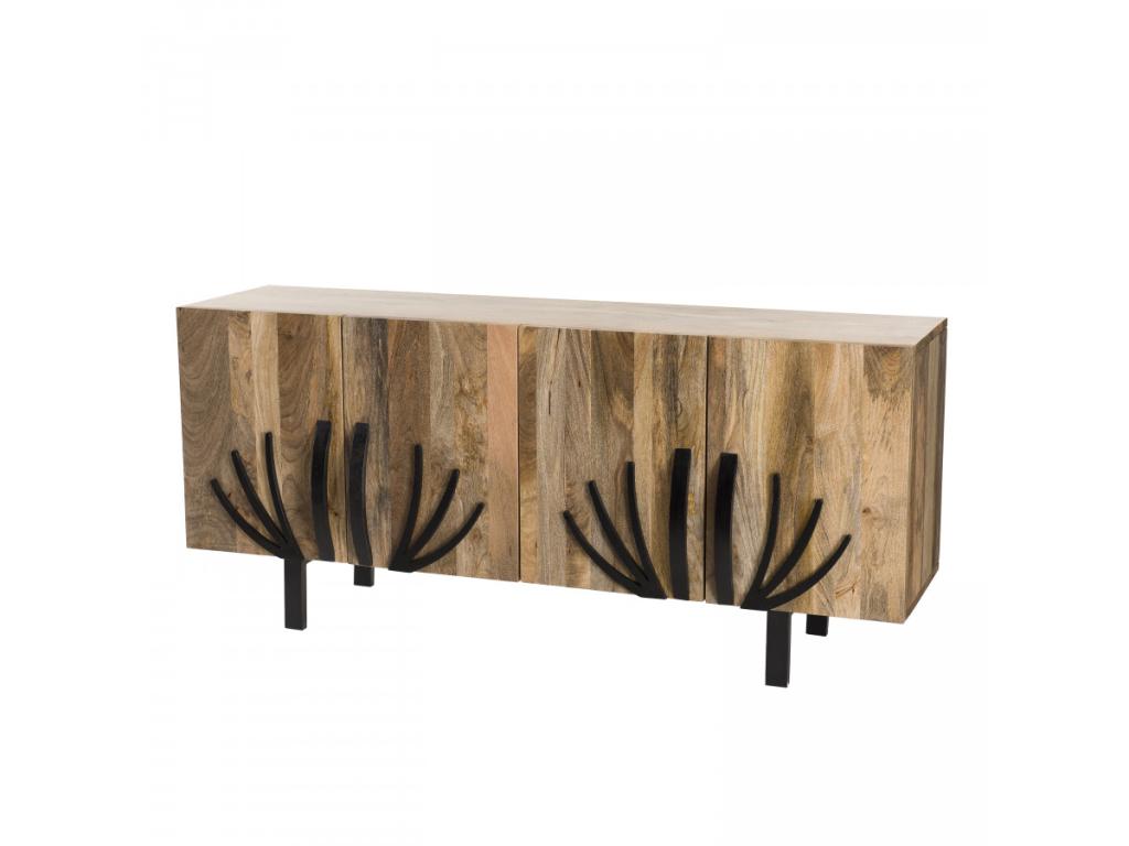 Doucezen - Mango wood sideboard 177x45cm 4 doors 2 shelves decorative Doucezen Bangalore metal legs