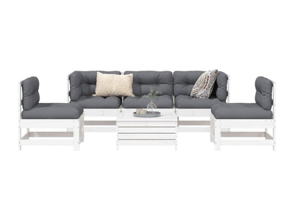 6-piece garden furniture set, white, solid pine wood