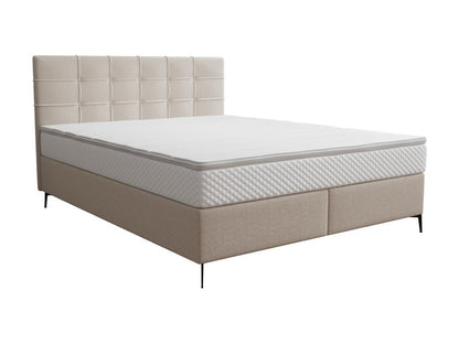 Complete box spring bed set with upholstered headboard, slatted base, mattress, and mattress topper - 160x200 cm - Fabric - Beige - Homzora