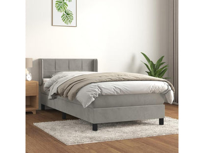 Upholstered bed base and mattress, light grey, 80x200 cm, velvet