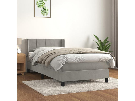Upholstered bed base and mattress, light grey, 80x200 cm, velvet