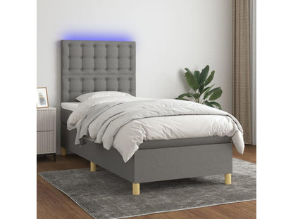 Upholstered bed base with mattress and LED lighting, dark grey, 80x200cm, fabric