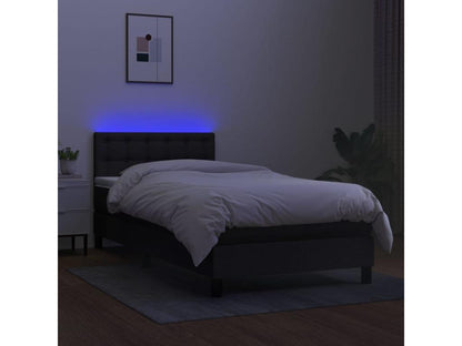 Upholstered bed base with mattress and LED, black, 80x200cm, fabric