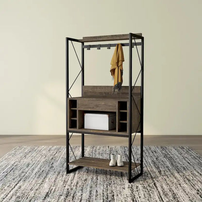 DH BASIC Industrial Reclaimed Oak 67-inch Metal 6-Wine Slots Baker's Rack by Denhour