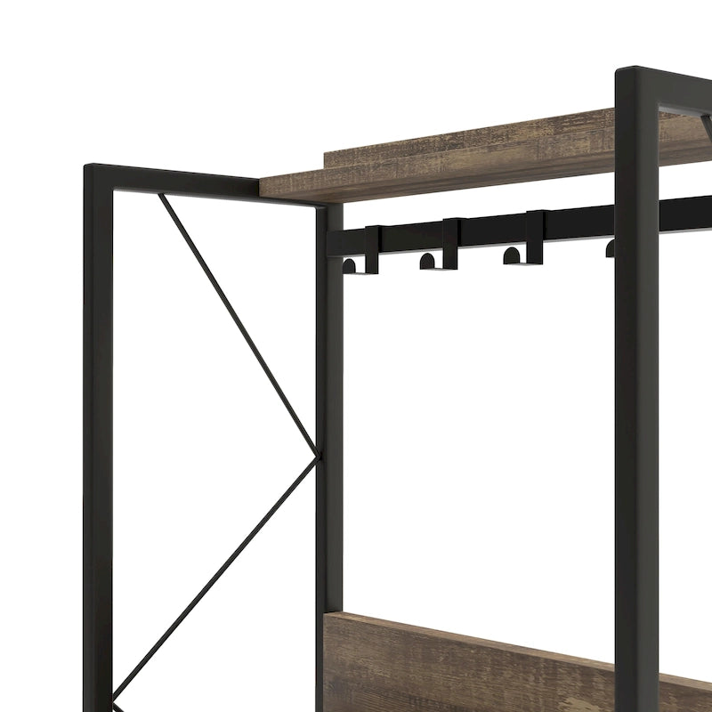 DH BASIC Industrial Reclaimed Oak 67-inch Metal 6-Wine Slots Baker's Rack by Denhour