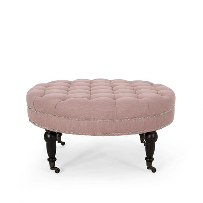Cimarron Contemporary Round Ottoman with Rolling Casters by Christopher Knight Home