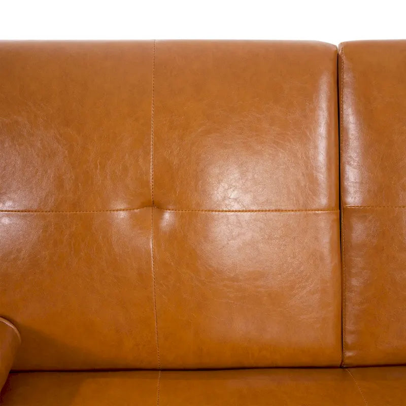 Futon Sofa Bed Couch with Armrest & Cupholders, Faux Leather Sofa Bed Couch Convertible Folding Reclining Small Couch
