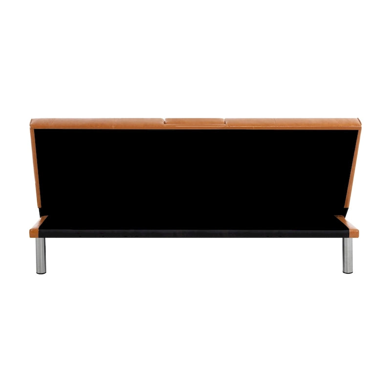Futon Sofa Bed Couch with Armrest & Cupholders, Faux Leather Sofa Bed Couch Convertible Folding Reclining Small Couch