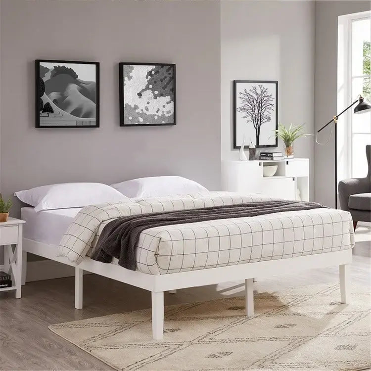 14 Inch Solid Pine Wood Platform Bed Frame No Squeak Bed Frame with Wooden Slats No Box Spring Needed