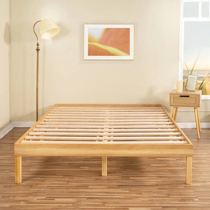 14 Inch Solid Pine Wood Platform Bed Frame No Squeak Bed Frame with Wooden Slats No Box Spring Needed