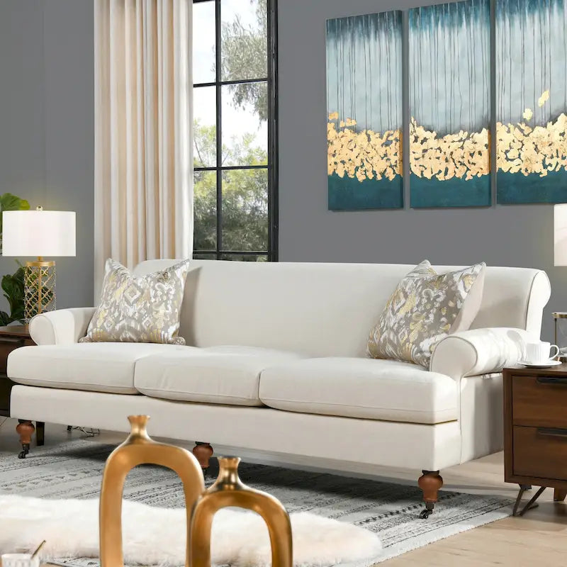 Alana Lawson 88 Inch Living Room Sofa  Three Cushion Couch with Rolled Arms and Tight Back  Minimal Assembly Required