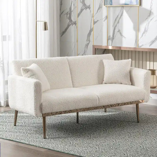 Teddy Fabric Upholstered Tufted Loveseats Sleeper Sofa With Rose Golden Legs