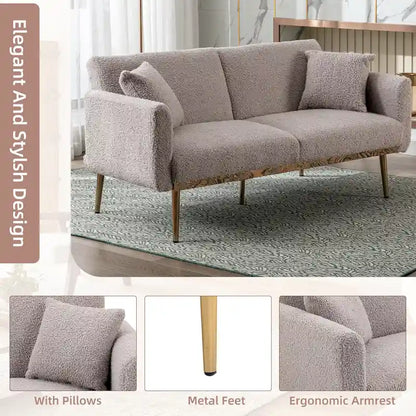 Teddy Fabric Upholstered Tufted Loveseats Sleeper Sofa With Rose Golden Legs