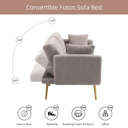 Teddy Fabric Upholstered Tufted Loveseats Sleeper Sofa With Rose Golden Legs