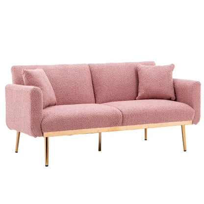 Teddy Fabric Upholstered Tufted Loveseats Sleeper Sofa With Rose Golden Legs