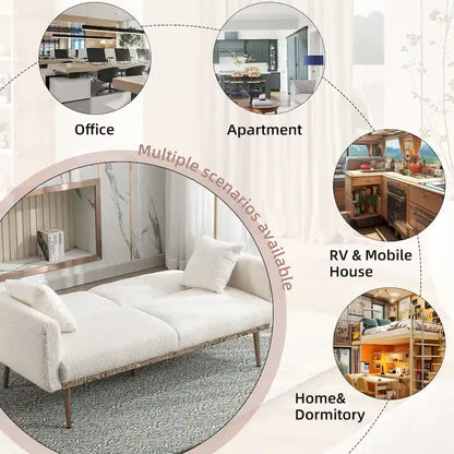 Teddy Fabric Upholstered Tufted Loveseats Sleeper Sofa With Rose Golden Legs