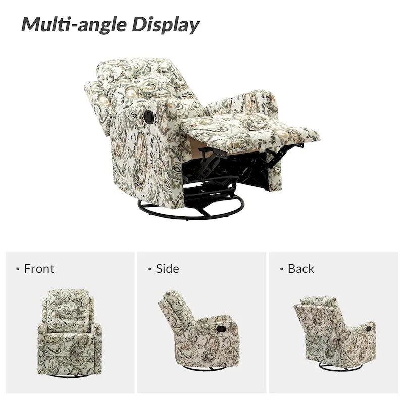 Arlette Floral Manual Swivel Recliner with Tufted Back Set of 2