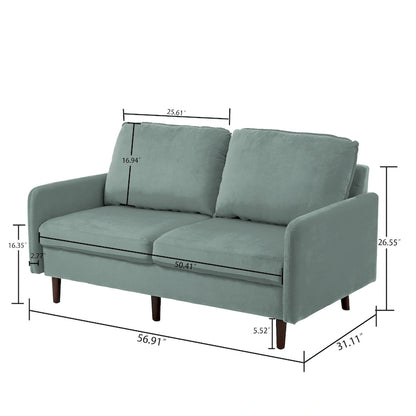Modern Loveseat Velvet Wood Legs Sofa