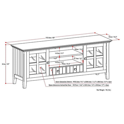 WYNDENHALL Normandy SOLID WOOD 60 inch Wide Transitional TV Media Stand For TVs up to 65 inches - 60 x 16.5 x 24
