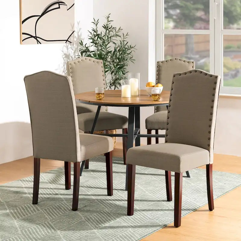 Glitzhome Modern High Back Linen Upholstered Dining Chairs with Adjustable Footpads