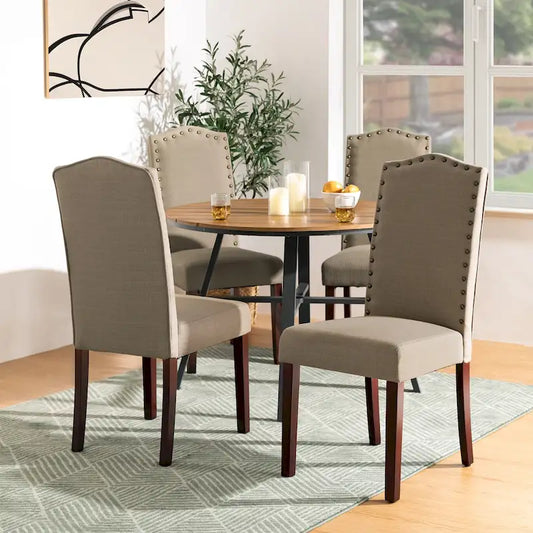 Glitzhome Modern High Back Linen Upholstered Dining Chairs with Adjustable Footpads