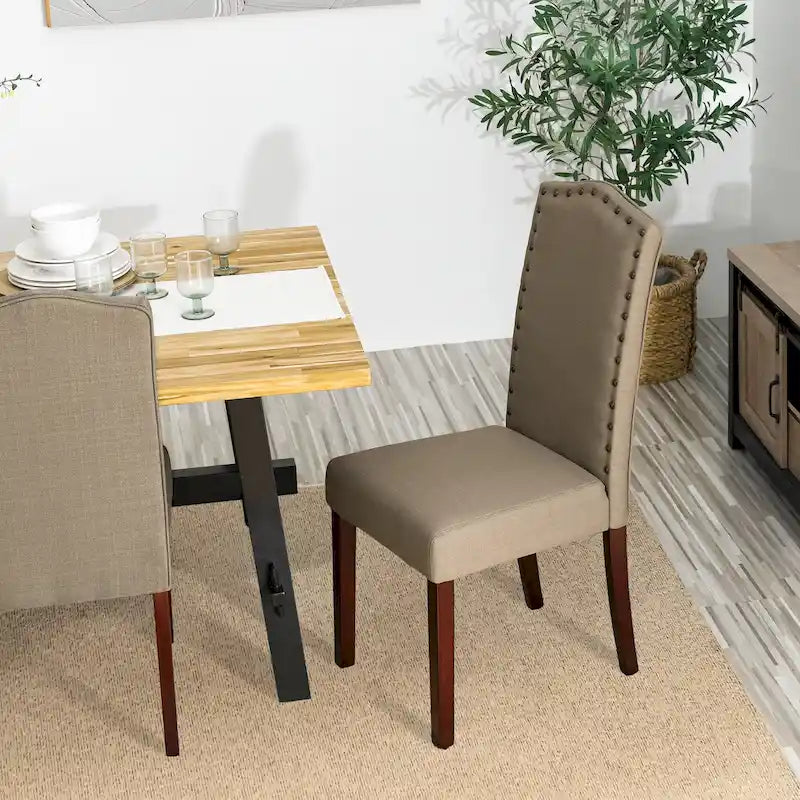 Glitzhome Modern High Back Linen Upholstered Dining Chairs with Adjustable Footpads