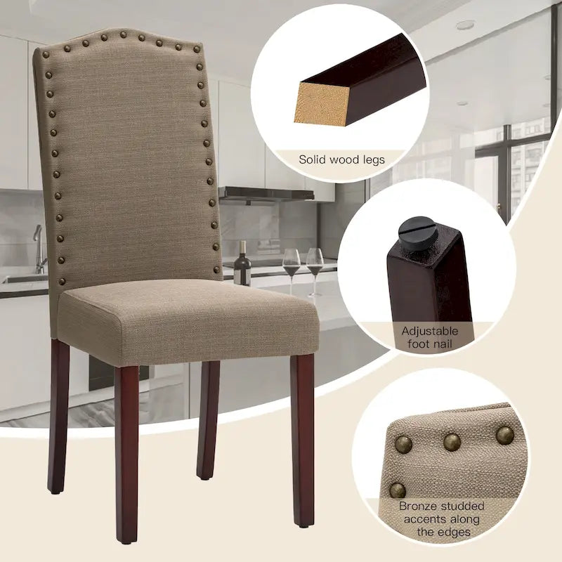 Glitzhome Modern High Back Linen Upholstered Dining Chairs with Adjustable Footpads