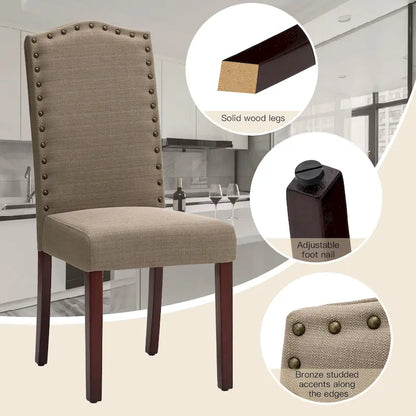 Glitzhome Modern High Back Linen Upholstered Dining Chairs with Adjustable Footpads