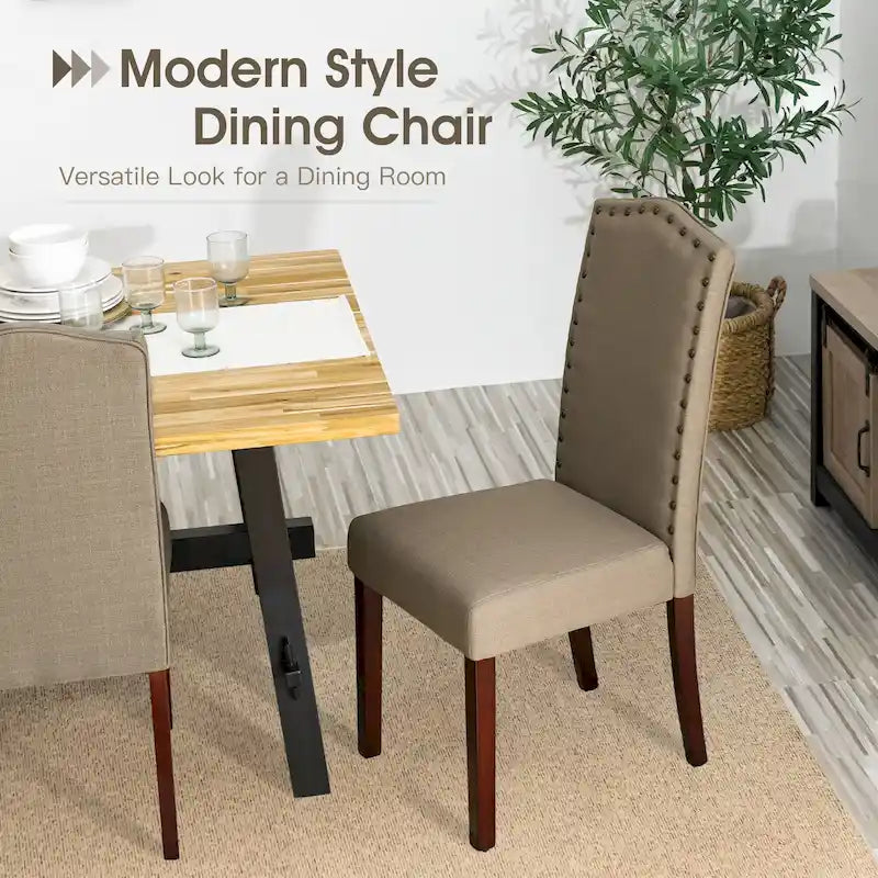 Glitzhome Modern High Back Linen Upholstered Dining Chairs with Adjustable Footpads