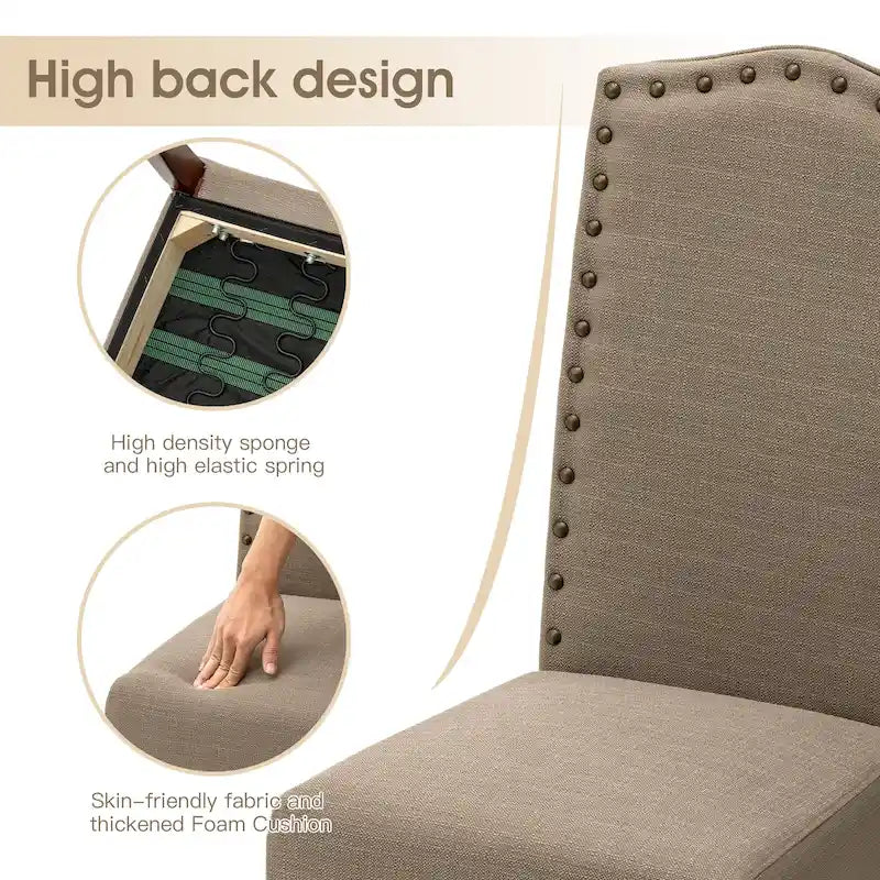 Glitzhome Modern High Back Linen Upholstered Dining Chairs with Adjustable Footpads