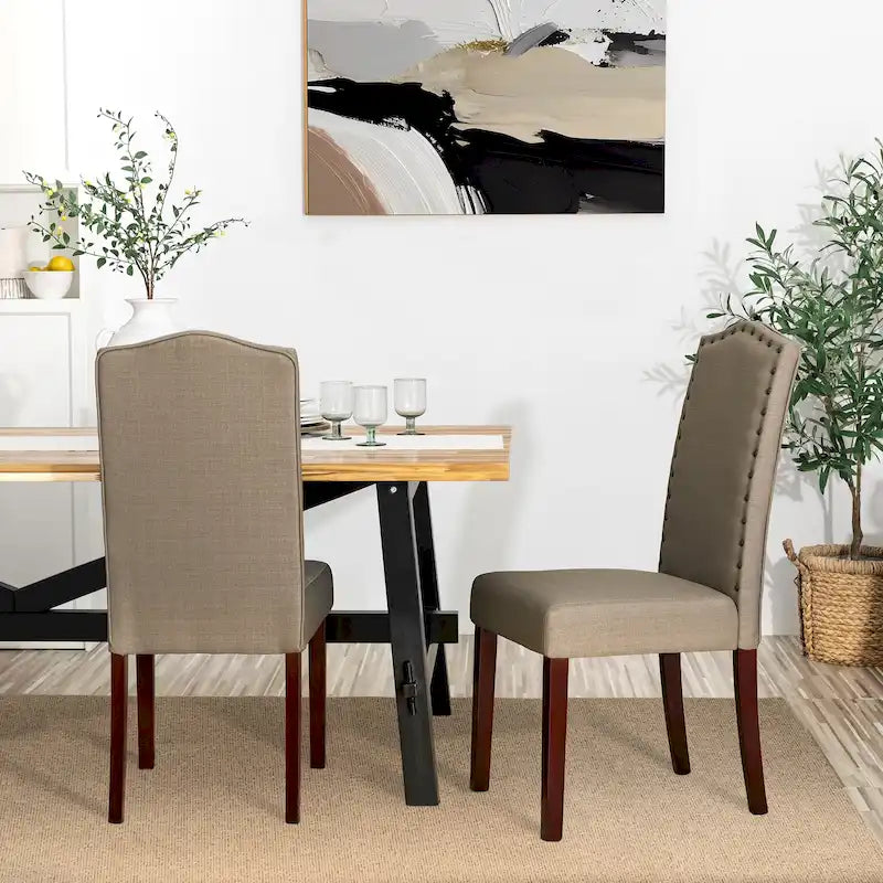 Glitzhome Modern High Back Linen Upholstered Dining Chairs with Adjustable Footpads