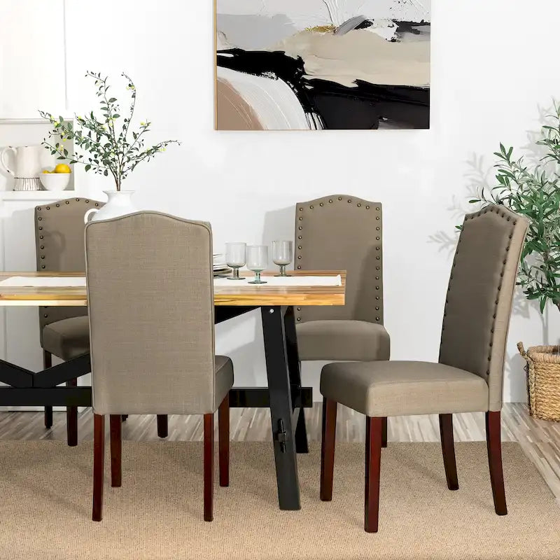 Glitzhome Modern High Back Linen Upholstered Dining Chairs with Adjustable Footpads