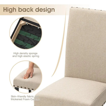 Glitzhome Modern High Back Linen Upholstered Dining Chairs with Adjustable Footpads